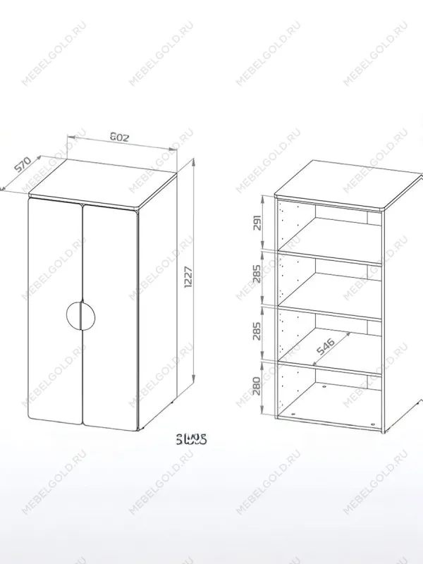 Шкаф распашной Пикси, с двумя дверьми и тремя полками 60х57х120, белый (робкий подснежник) | изображение 12