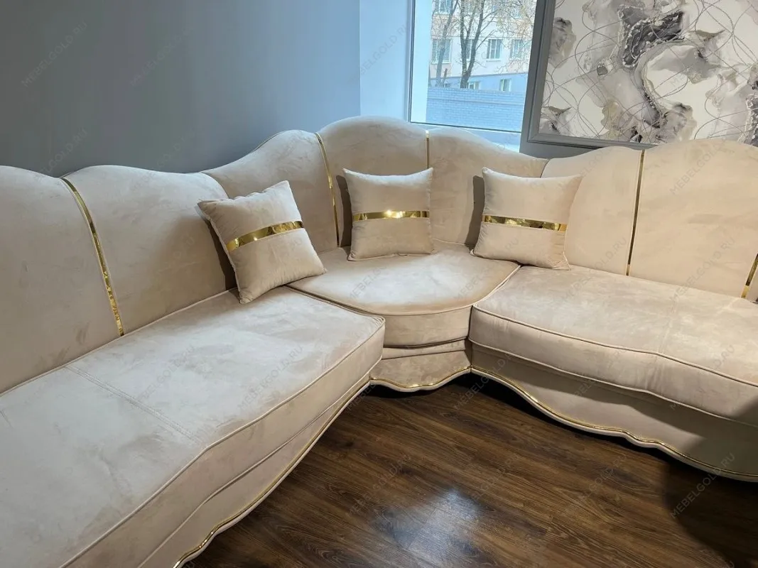 Диван Лара угловой 2-у-1 бежевый золото | изображение 5