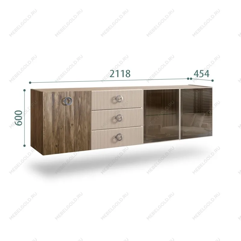 Комод 2.1м Bogemia Woodline Fly Wood Fi (Ваниль) (Novabuk/Хром) БМКМ-5[5][10]