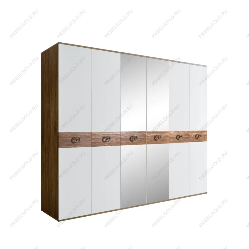 Шкаф 6-ти дв. с зеркалами Bogemia Woodline Wood Fi (Белый/Хром) БМШ1/6(Wo)