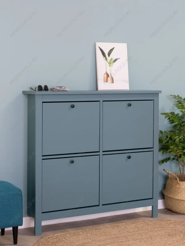 Обувница Сага с 4 откидными ящиками 113х108 темно-бирюзовая | изображение 1