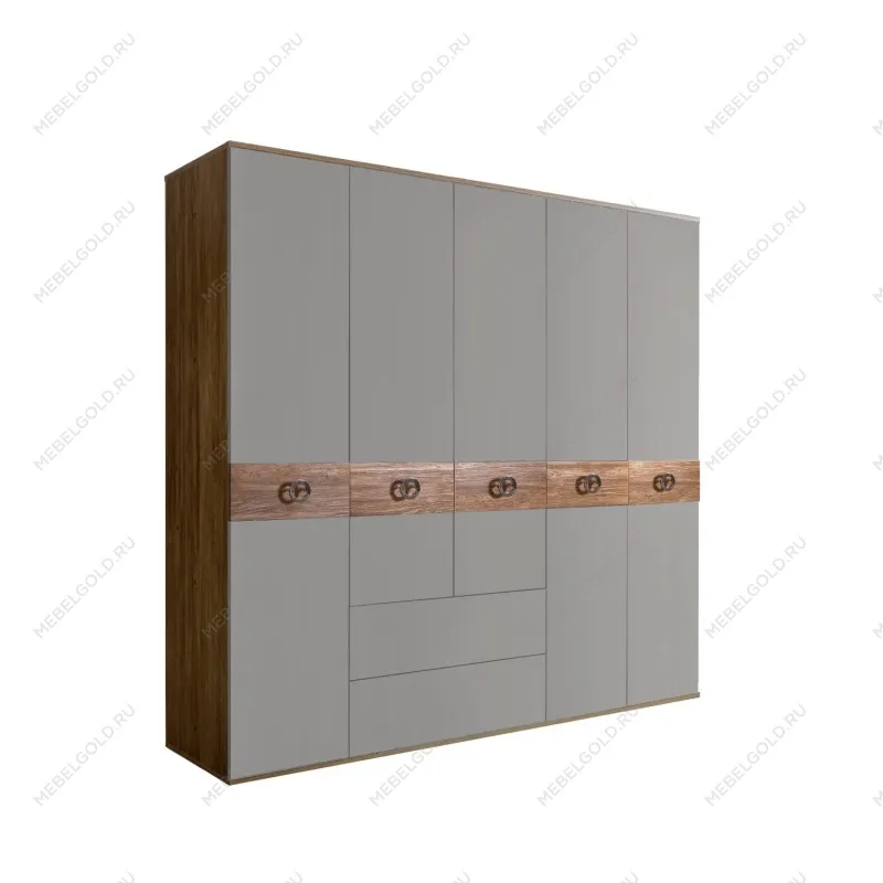 Шкаф 5-ти дверный с ящиками, Bogemia Woodline Wood Fi (Серый/Хром) БМШ2/51(Wo)