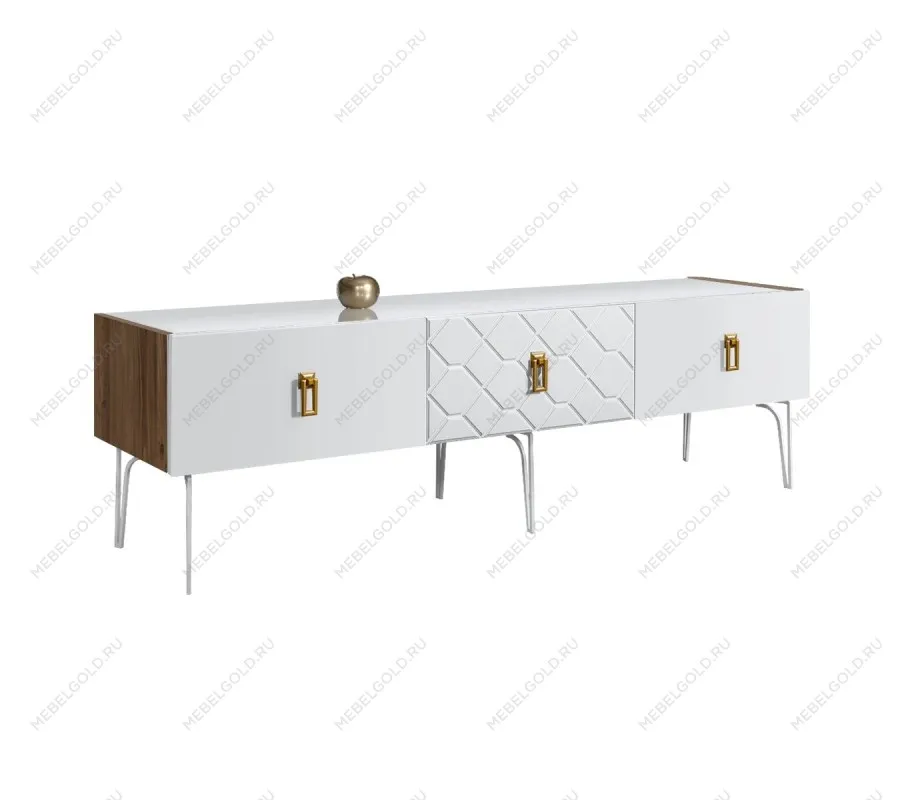 Тумба телевизионная 1.6м Bogemia Woodline Fa (Белый) (Lakobel/Золото) БМТ-1[10]