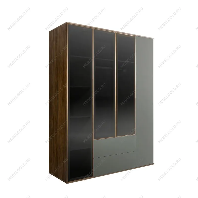 Шкаф 4-х дв. с ящиками Bogemia Woodline Air (Серый/Золото) БМШ2/42(3)