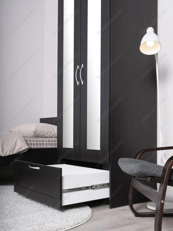 Шкаф Сириус, 2 двери и 1 ящик с зеркалом, 78х59х220 см, черно-коричневый, дуб венге | изображение 5