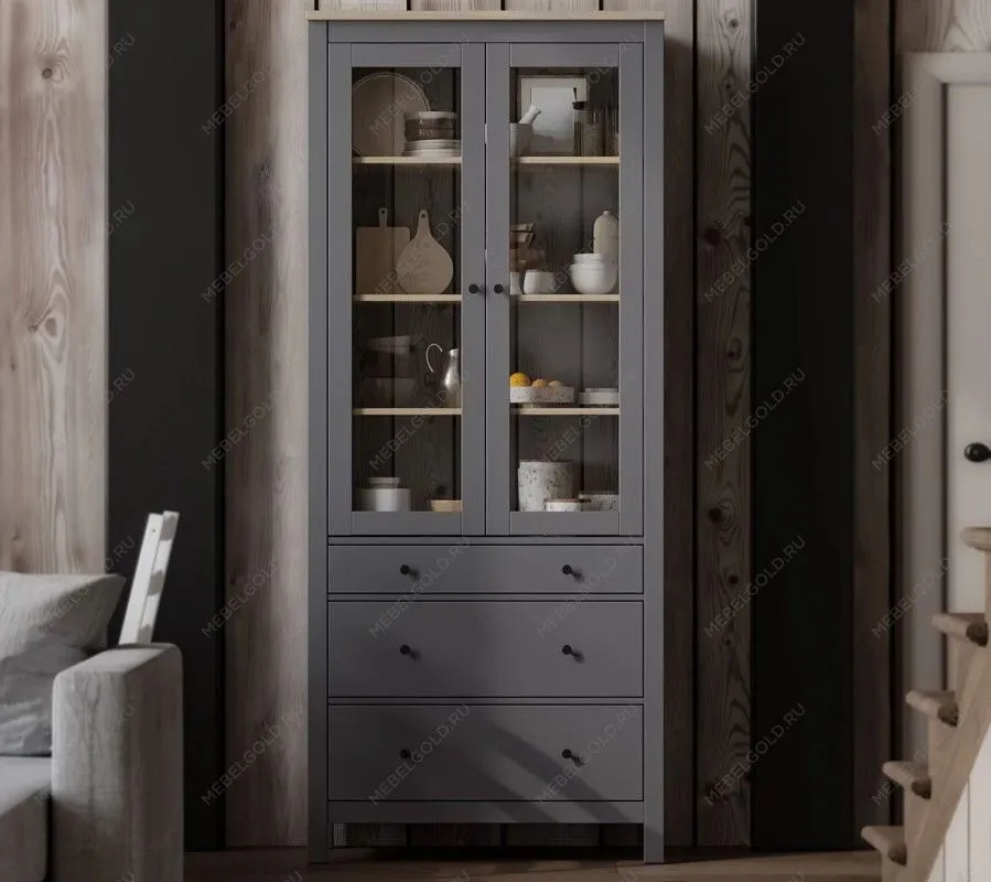 САГА шкаф с витриной 90 серый/ясень | изображение 5