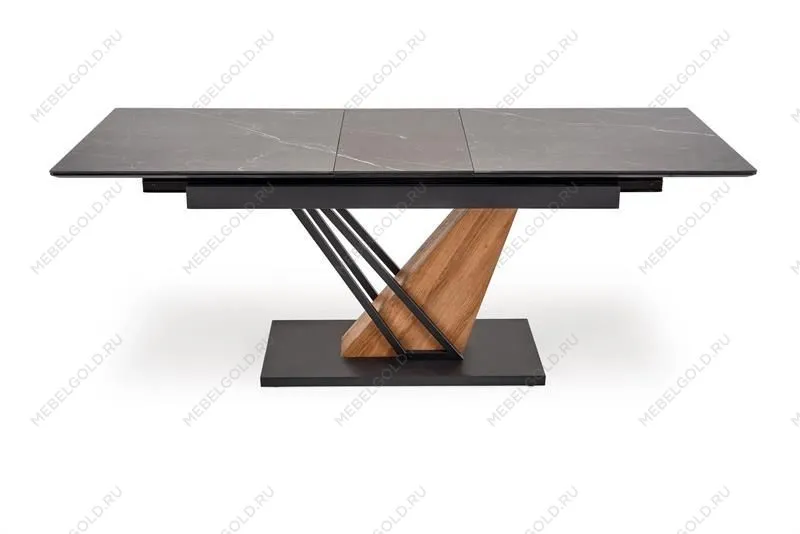 Стол обеденный Halmar VOLANT 160 (черный мрамор/дуб золотой) | изображение 1