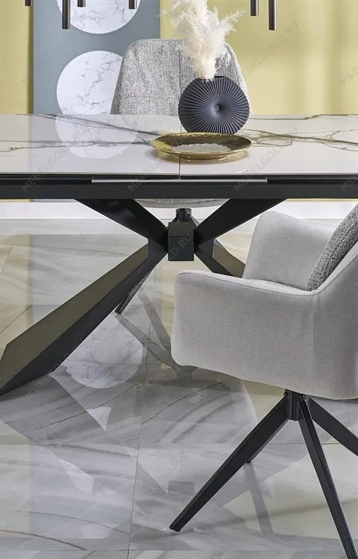 Стол обеденный Halmar LUCIANO 180 раскладной (белый мрамор/черный) | изображение 6