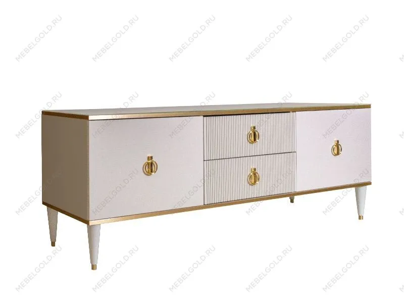 м. Марьина Роща - Тумба под телевизор (2 двери и 2 фасада) Римини СОЛО (белый золото) РМТ-3 (s)