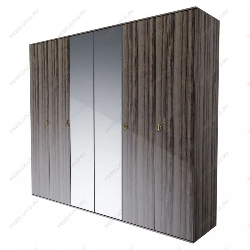 Шкаф 6-ти дверный с зеркалом Римини (Орех империя/Золото) РМШ1/6