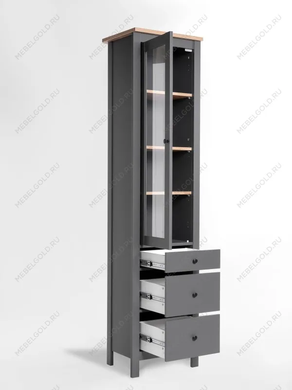 Шкаф с витриной Сага, 50х41х215 см, серый/ясень | изображение 7