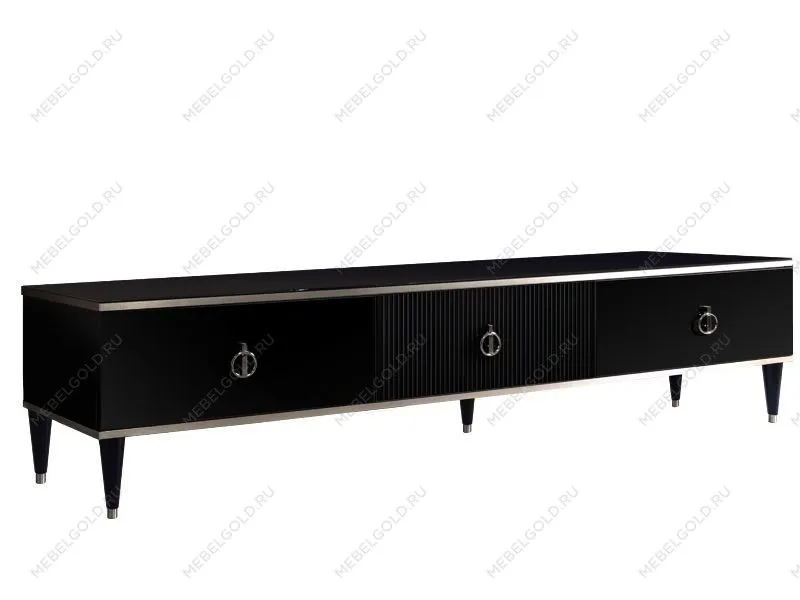 Тумба под телевизор 3 ящика Римини СОЛО (Черный/Серебро) РМТ-4(s)