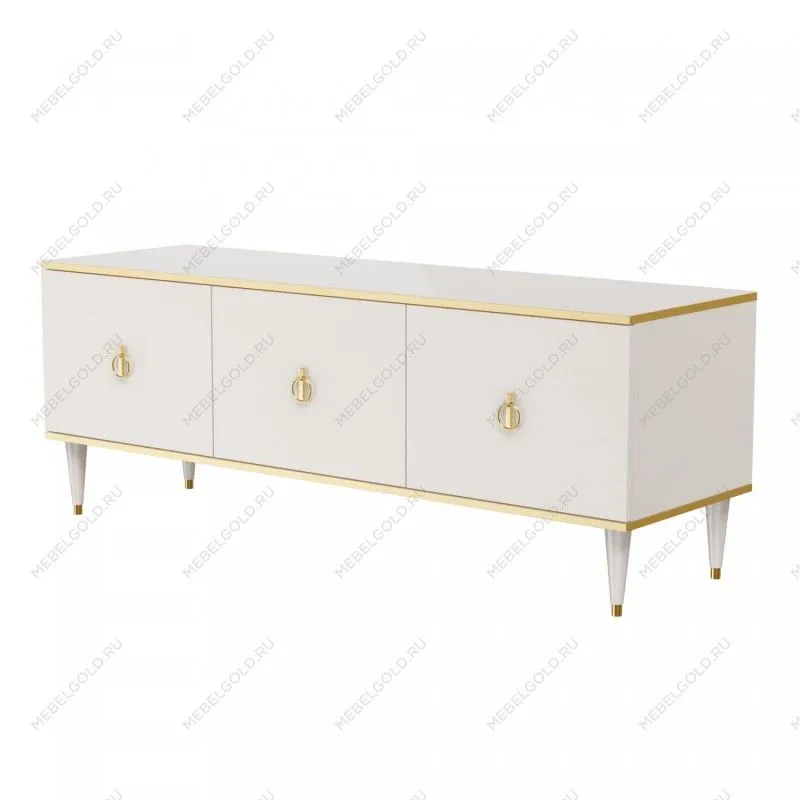 Тумба под телевизор (3 двери) Римини (Слоновая кость/Золото) РМТ-2