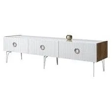 Тумба телевизионная 2.1м Bogemia Woodline Fi (Белый) (Lakobel/Хром) БМТ-2