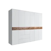 Шкаф 6-ти дверный с ящиками, Bogemia Wood Wo (Белый/Золото) БМШ2/61(Wo)