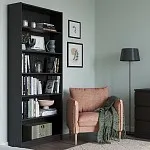 Стеллаж Варма, 6 полок, 78х198х28 см, шпон ясень, черный | изображение 1