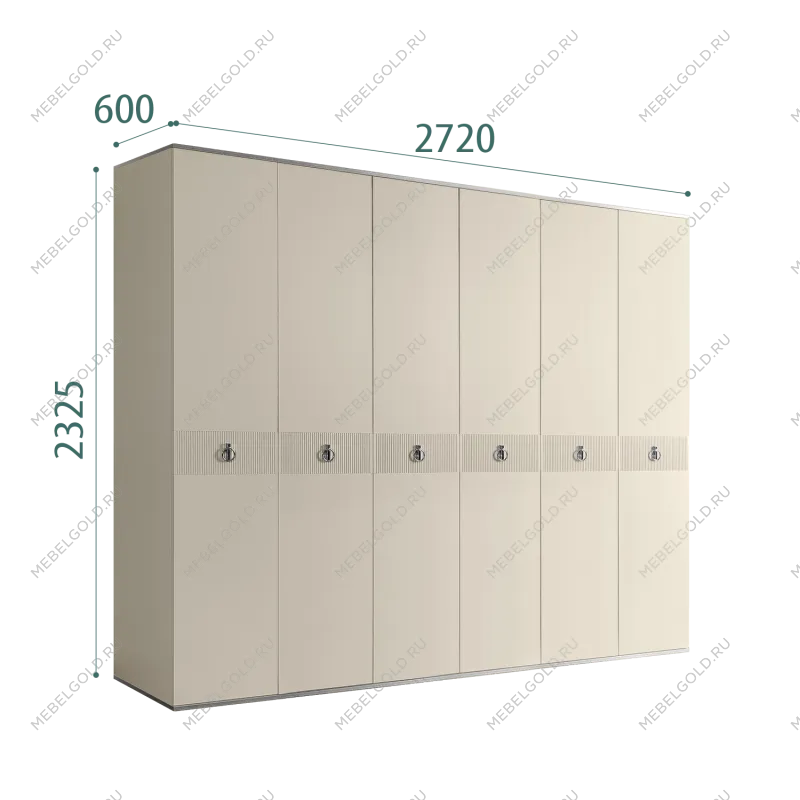 Шкаф 6-ти дверный Римини СОЛО (Ваниль/Серебро) РМШ2/6(s)