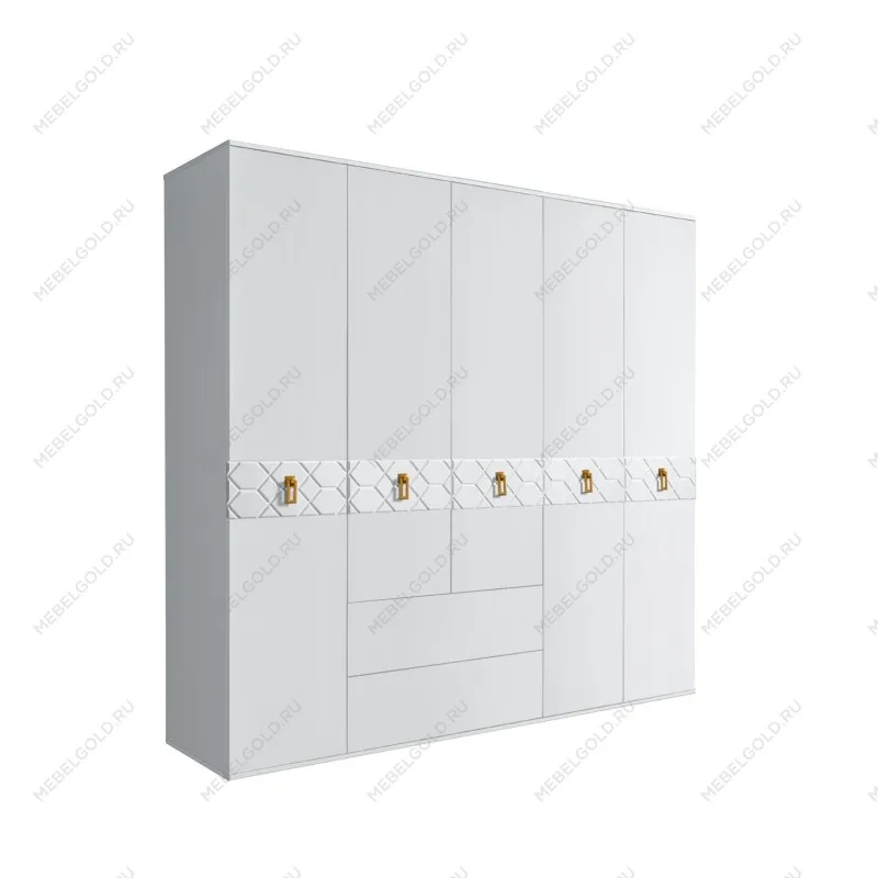 Шкаф 5-ти дверный с ящиками, Bogemia Farfalle (Белый/Золото) БМШ2/51(Fa)