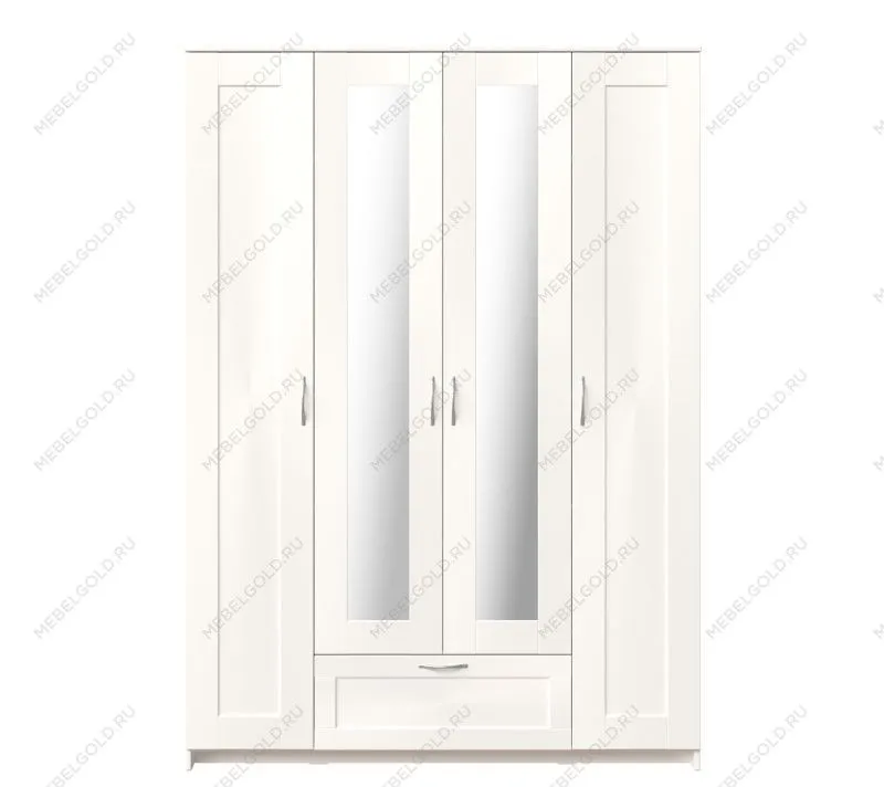 БРИМНЭС / СИРИУС Шкаф четырёхдверный ИКЕА / IKEA белый с одним выдвижным ящиком и двумя зеркалами | изображение 1