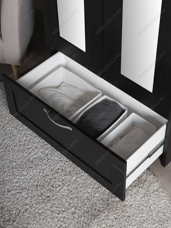 Шкаф Сириус, 2 двери и 1 ящик с зеркалом, 78х59х220 см, черно-коричневый, дуб венге | изображение 8