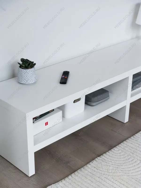 Тумба ТВ Энкель, 2 полки, 160x37x38 см, белая | изображение 4