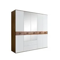 Шкаф 5-ти дверный с зеркалами, с ящиками, Bogemia Woodline Wood Fi (Белый/Хром) БМШ1/51(Wo)