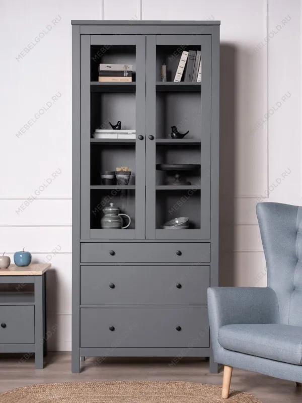 Лобня - Шкаф с витриной Сага, 90х41х215 см, серый | изображение 1