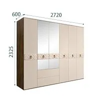 Шкаф 6-ти дверный с зеркалами, с ящиками, Bogemia Woodline Wood Fi (Ваниль/Хром) БМШ1/61(Wo)