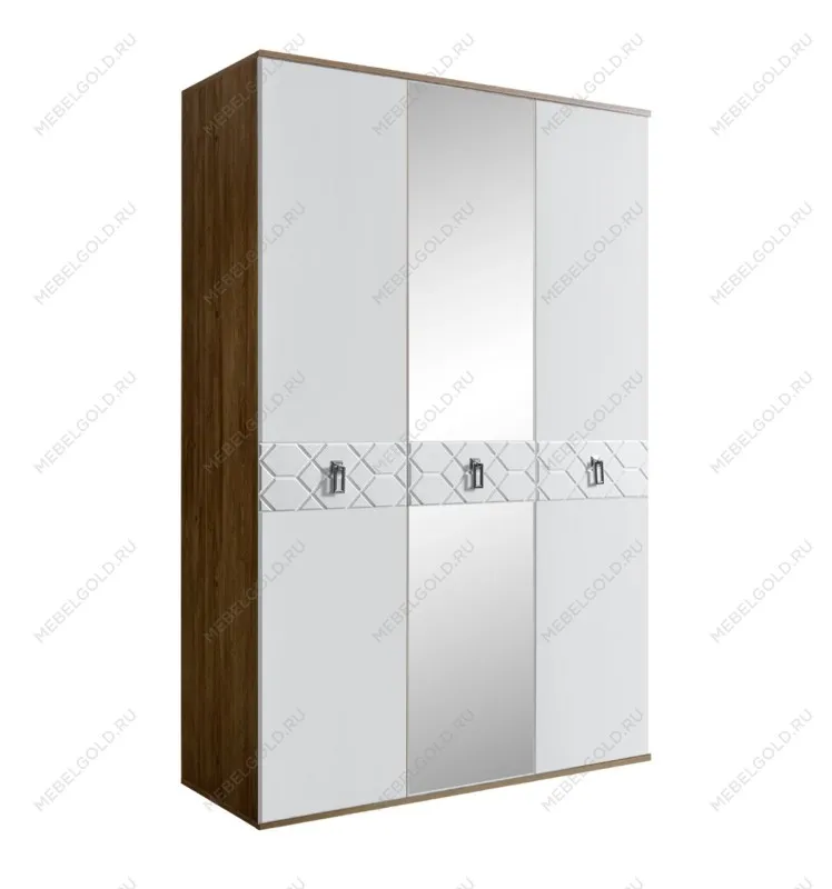 Шкаф 3-х дверный с зеркалом Bogemia Woodline Fa (Белый/Хром) БМШ1/3