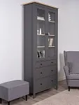 Шкаф с витриной Сага, 90х41х215 см, серый/ясень | изображение 1