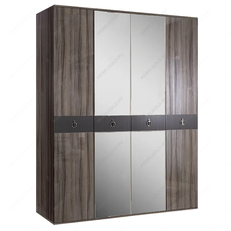 Шкаф 4-х дверный с зеркалом Римини СОЛО (Орех империя/Серебро) РМШ1/4(s)