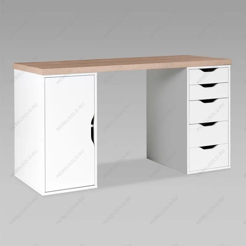 ИНГАР 2/5/ДВ стол письменный 140x75x55, дуб беленый/белый