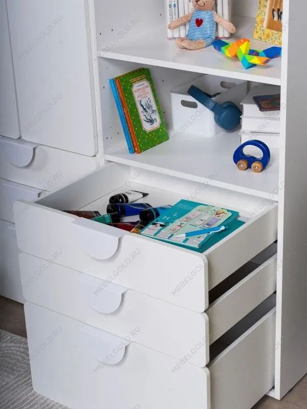 Стеллаж Пикси, с тремя выдвижными ящиками 60x57x120, белый (робкий подснежник) | изображение 2