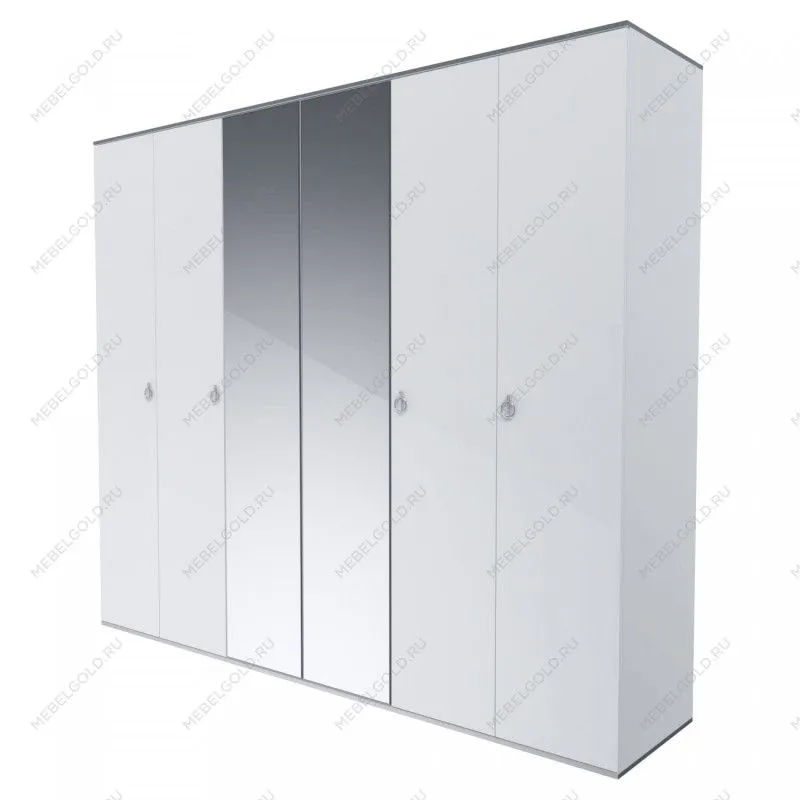 Шкаф 6-ти дверный с зеркалом Римини (Белый/Серебро) РМШ1/6