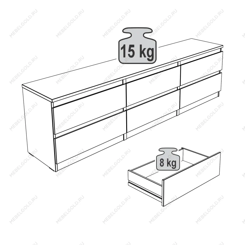 КАСТОР (KULLEN) тумба 6 ящиков серая | изображение 3