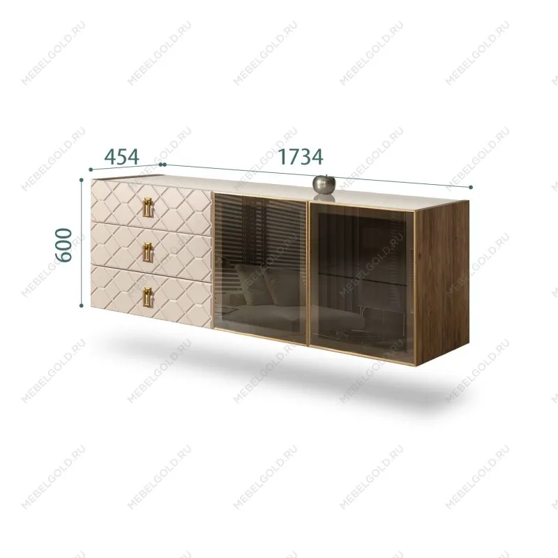 Комод 1.6м Bogemia Woodline Fly Fa (Ваниль) (Lakobel/Золото) БМКМ-4[5]