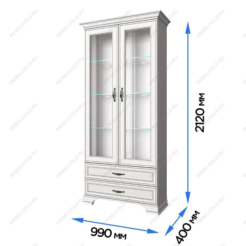 Шкаф с витриной Тиффани 2V2S вудлайн кремовый | изображение 2