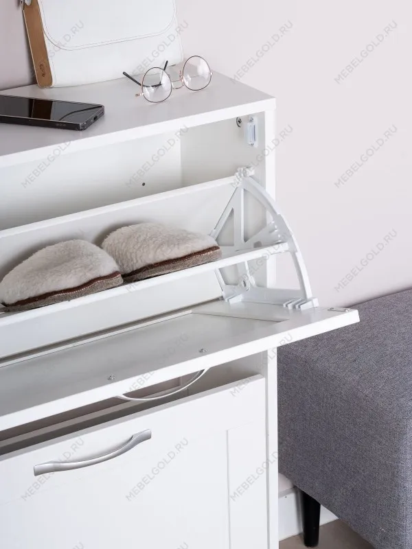 Обувница Сириус с 2 откидными ящиками, 60 х 25 х 89 см, ЛДСП, белая | изображение 3