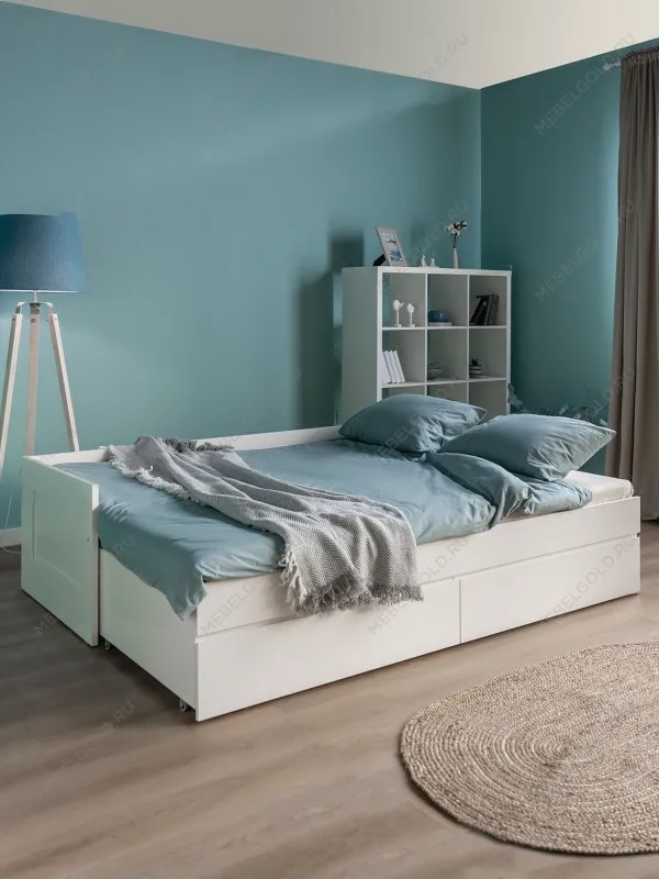 Кровать раздвижная Сириус, с ящиками, 90х200/180х200 см, белая | изображение 1