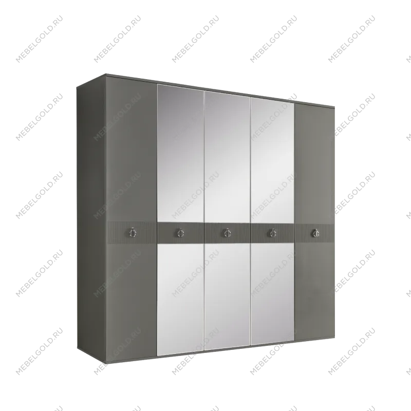 Шкаф 5-ти дверный с зеркалом Римини СОЛО (Серый/Серебро) РМШ1/5(s)