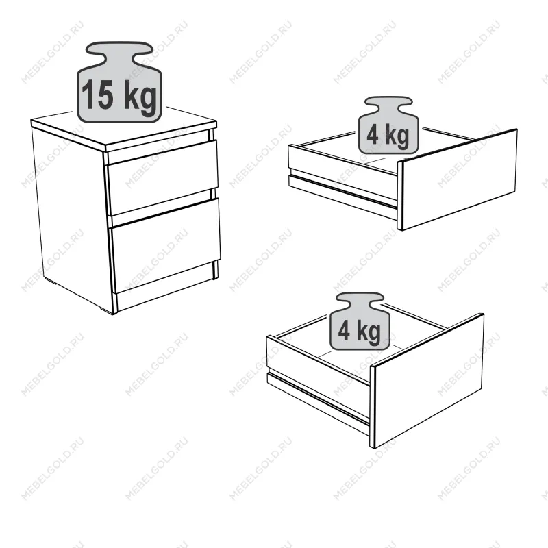 КАСТОР (KULLEN) тумба 2 ящика серая | изображение 3