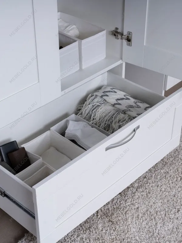 Шкаф Сириус узкий, с выдвижной вешалкой, 2 двери и 1 ящик, 78х41х190 см, белый | изображение 4