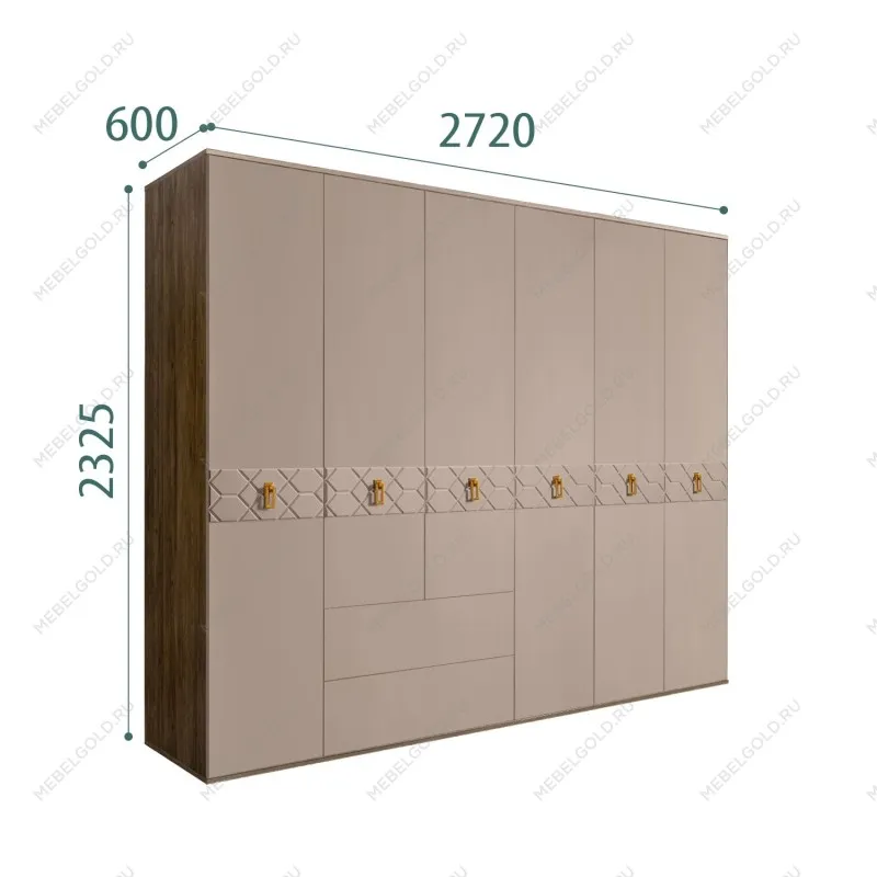 Шкаф 6-ти дверный с ящиками, Bogemia Woodline Fa (Мокка/Золото) БМШ2/61(Fa)