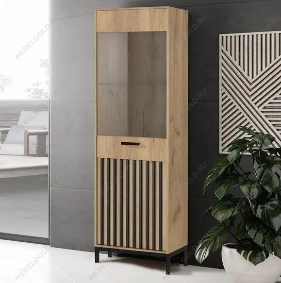 Шкаф-витрина Halmar LAMINO W-1 (дуб крафт/черный) | изображение 1