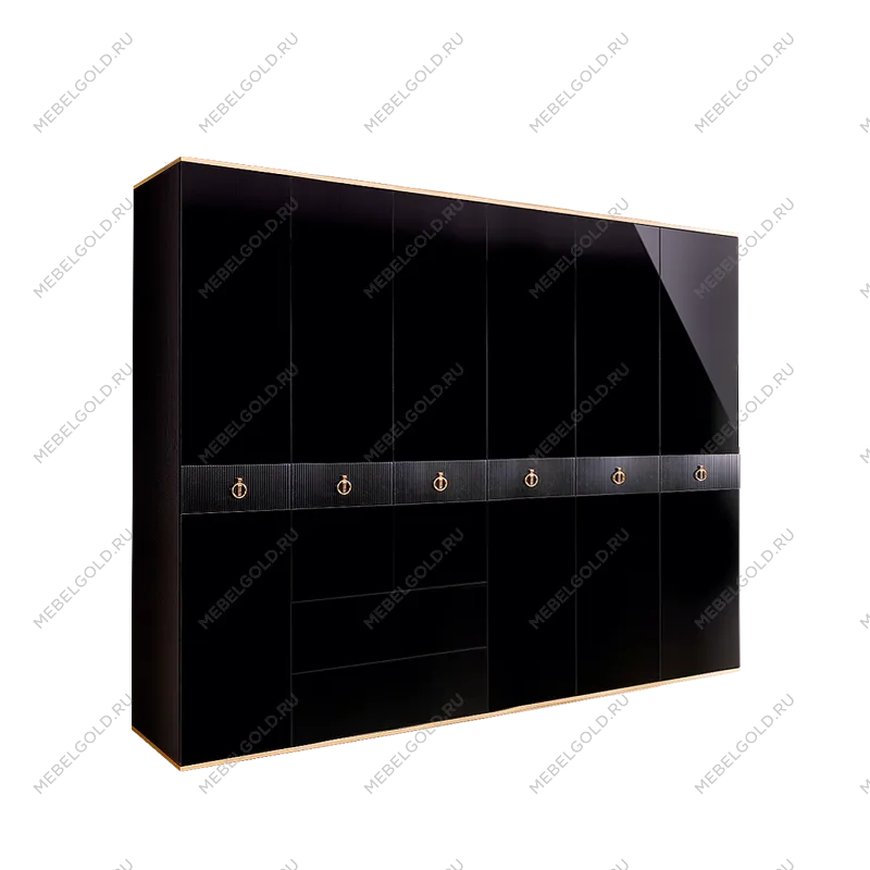 Шкаф 6-ти дверный с ящиками Римини СОЛО (Черный/Золото) РМШ2/61(s)