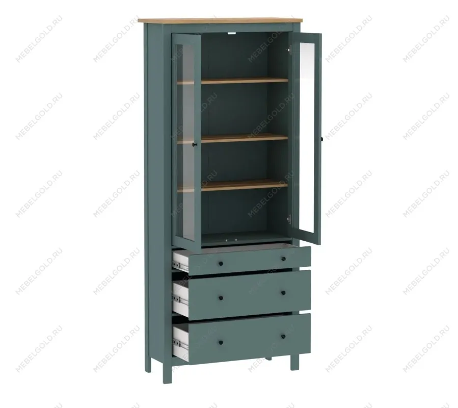 САГА шкаф с витриной 90 темно-бирюзовый/ясень | изображение 2