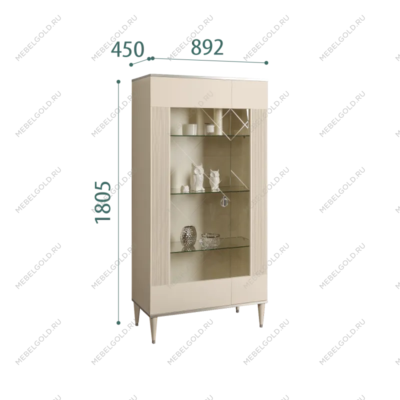 Витрина 2-ств. Римини СОЛО (Ваниль/Серебро) (Правая) РМВ2-2С(s)