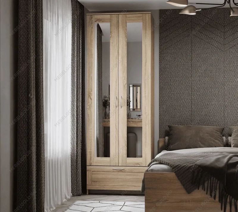 БРИМНЭС / СИРИУС Шкаф двухдверный ИКЕА / IKEA с одним выдвижным ящикам и двумя зеркалами, Дуб Сонома | изображение 4