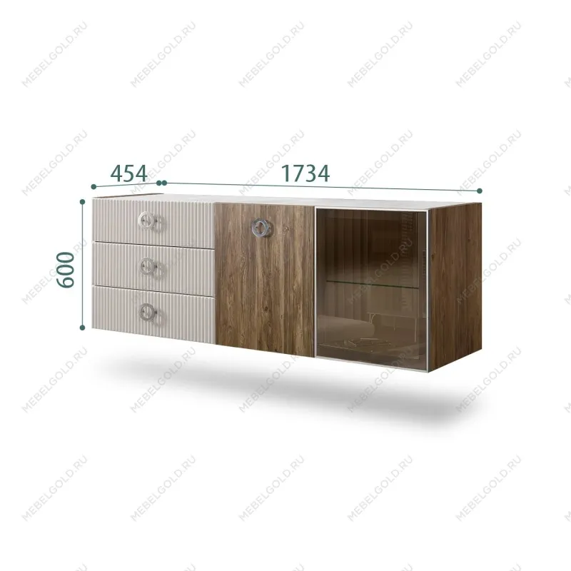 Комод 1.6м Bogemia Woodline Fly Wood Fi (Шелк) (Novabuk/Хром) БМКМ-4[5][10]