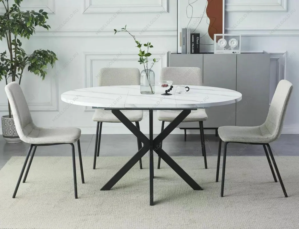 Стол обеденный Signal GASTON 100 раскладной (белый мрамор/черный мат) | изображение 4